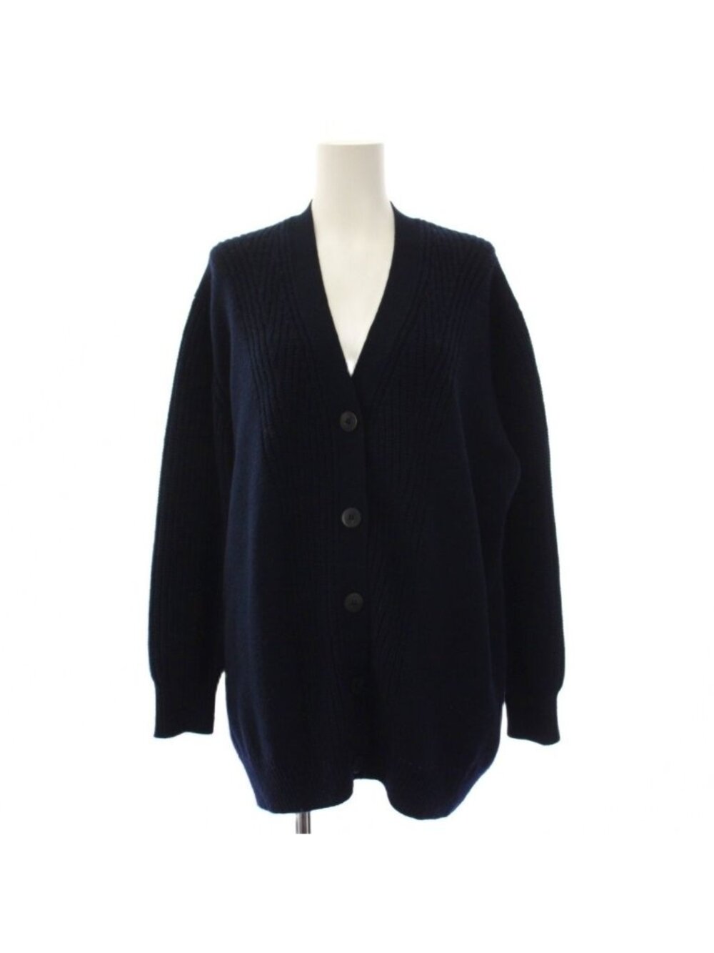 Hermes Knit Cardigan Long Sleeve Sellier Buttons Cashmere Navy 38